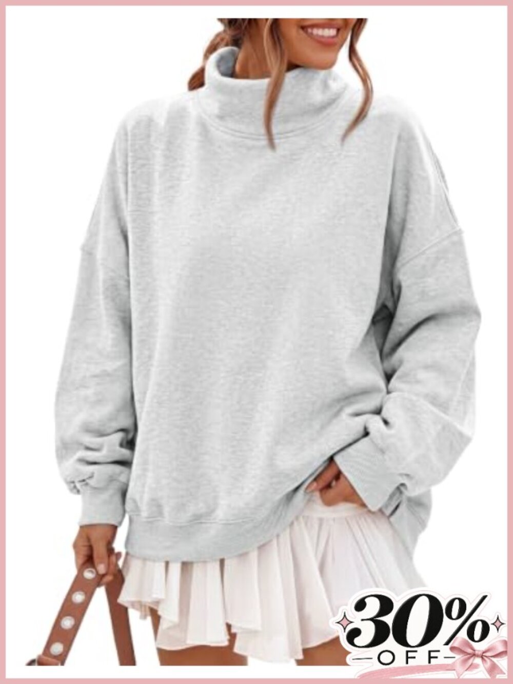 Oversized Mock Neck Fleece Sweatshirt with Pockets
